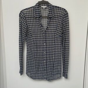 CAbi Blue and cream sheer Patterned Shirt XS
